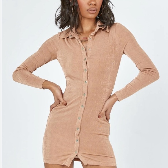 O'Neill Tan Long Sleeve‎ Button-Up Dress  zs S - Picture 2 of 16